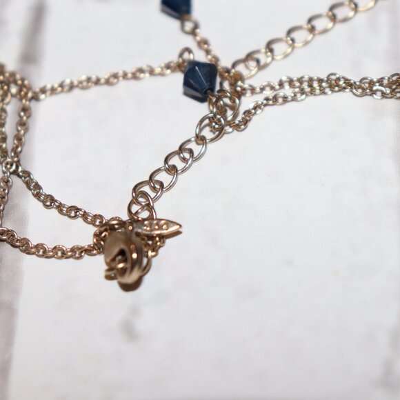 Beautiful gold and blue rhinestone statement necklace SAQ Avon 16-19" - Picture 2 of 6